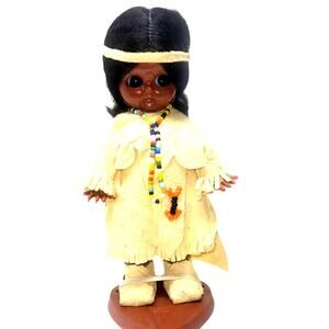 6" VNTG Native American  "Mohawk Princess" By "Carlson Doll"  Beaded Leather